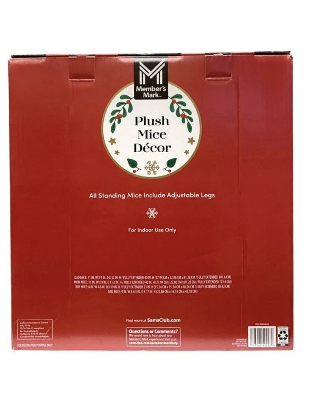 Member’s Mark Plush Mice Christmas Decor Set of 4 Adjustable Legs Holiday